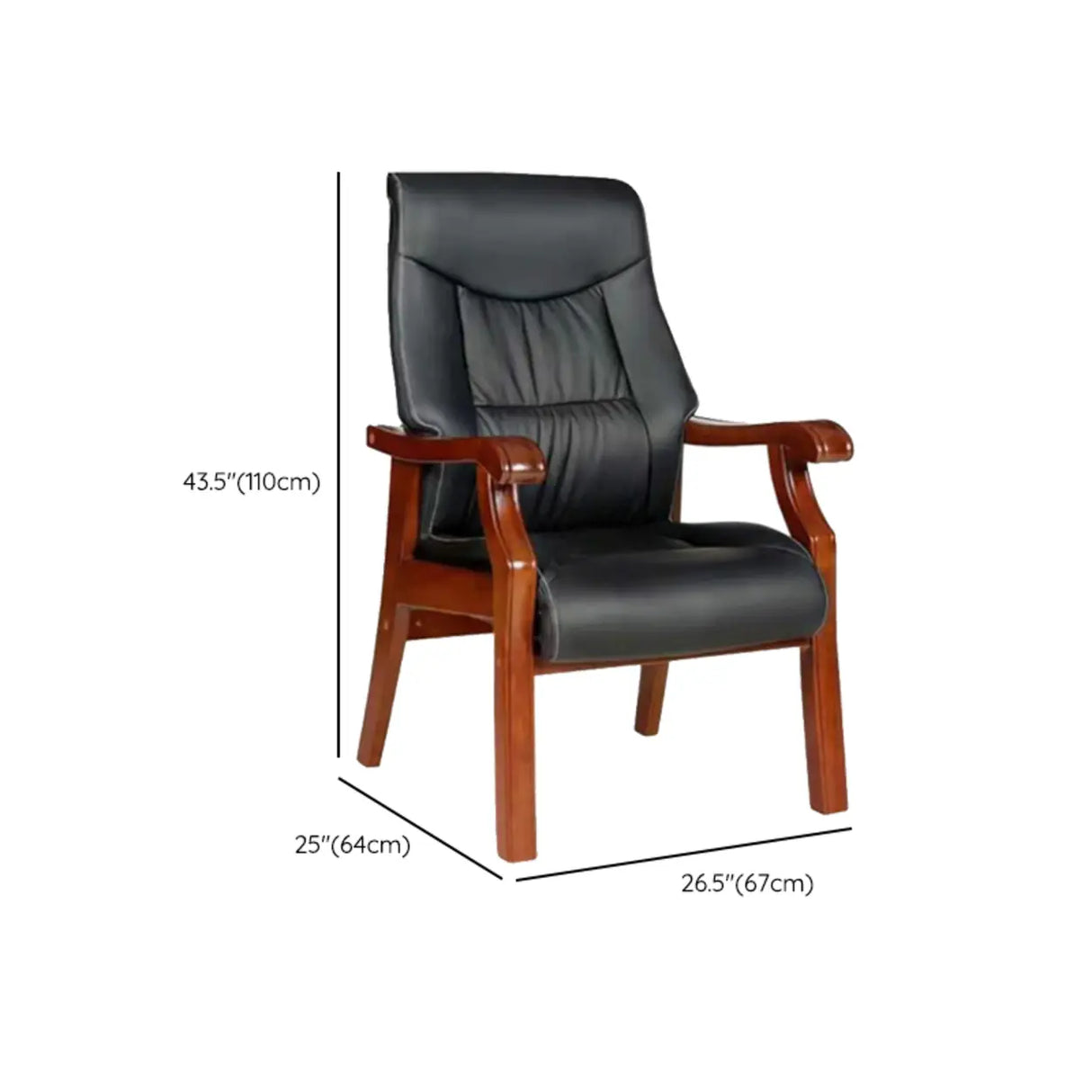 Classic Brown Wood Frame Black Leather Office Chair Image - 13