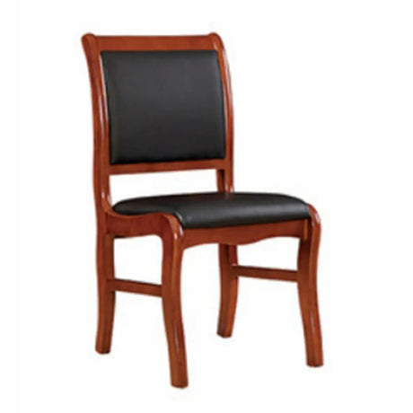 Classic Brown Wood Frame Black Leather Office Chair Image - 2