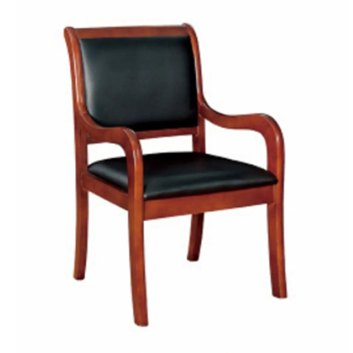 Classic Brown Wood Frame Black Leather Office Chair Image - 3