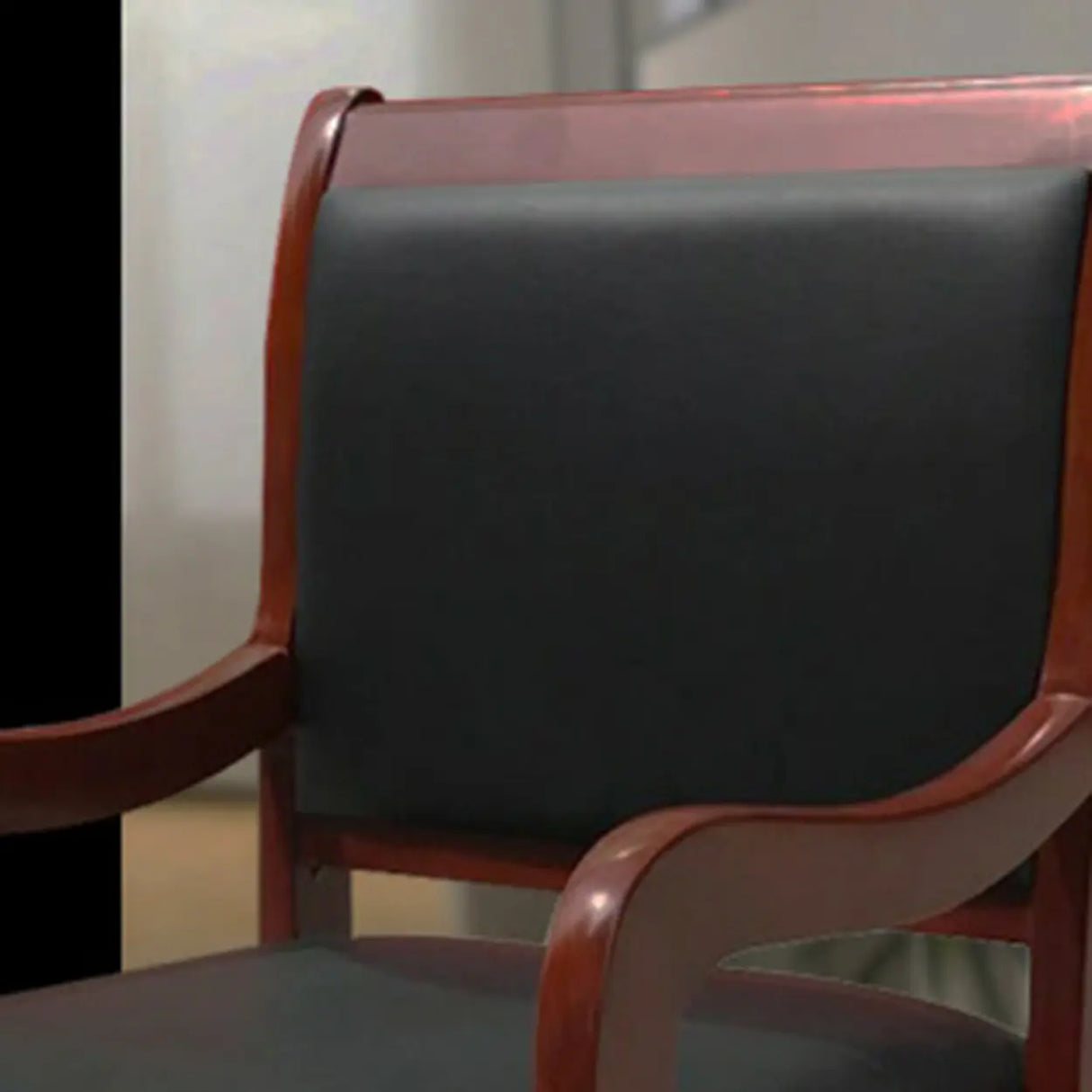 Classic Brown Wood Frame Black Leather Office Chair Image - 6