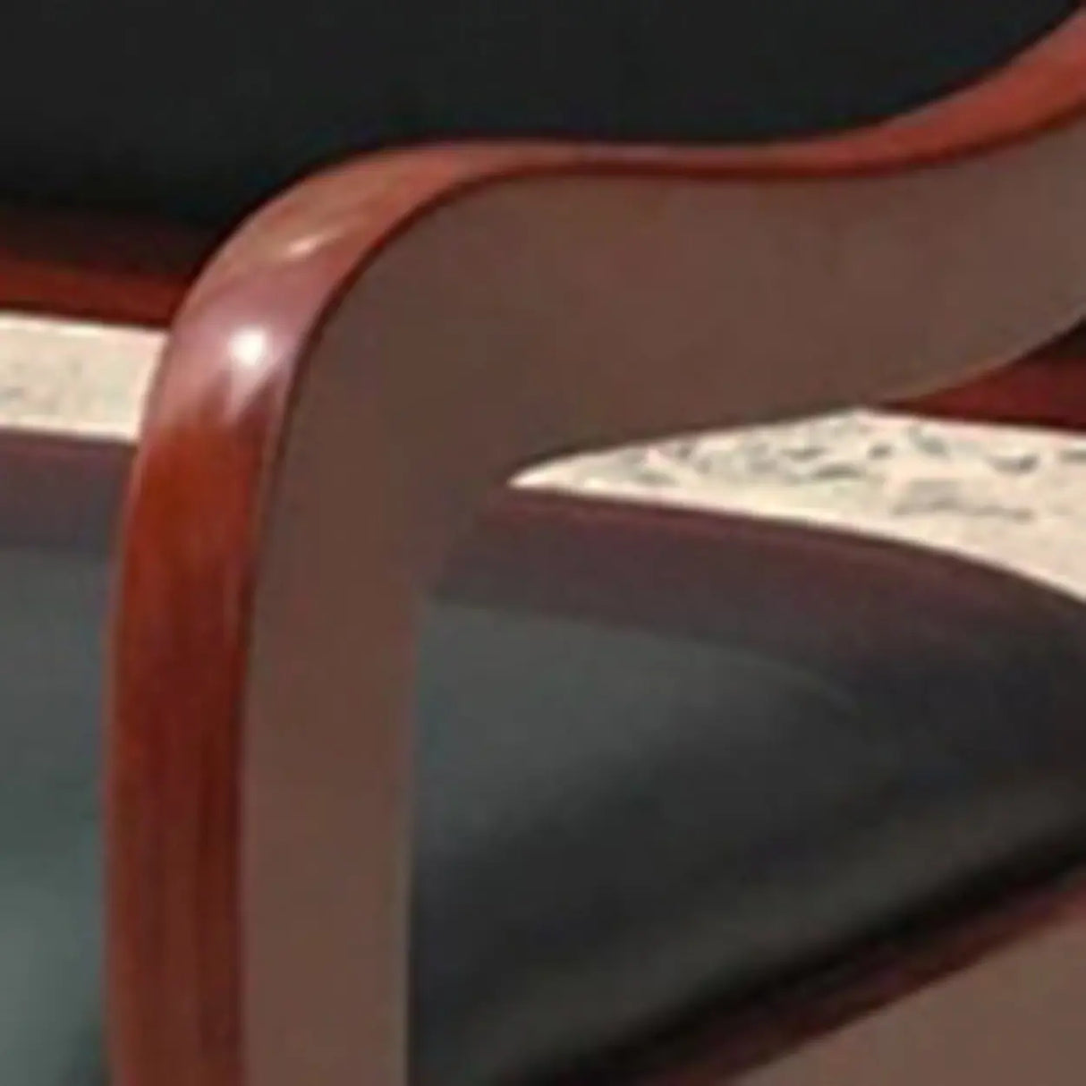Classic Brown Wood Frame Black Leather Office Chair Image - 7