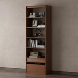 Classic Brown Wood Vertical Bookshelf with Drawers Image - 10