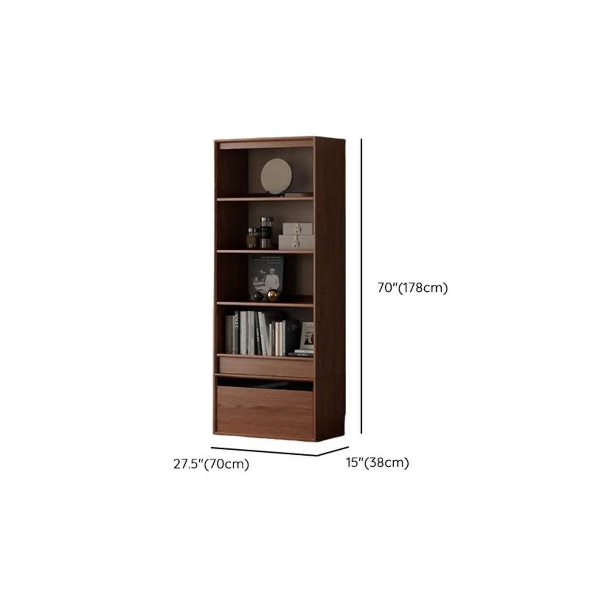 Classic Brown Wood Vertical Bookshelf with Drawers Image - 15
