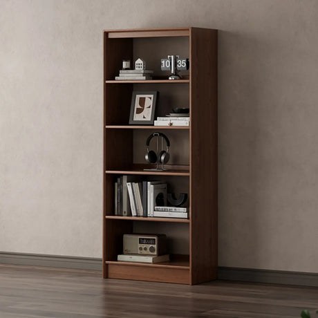 Classic Brown Wood Vertical Bookshelf with Drawers Image - 4