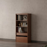 Classic Brown Wood Vertical Bookshelf with Drawers Image - 8