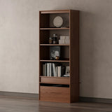 Classic Brown Wood Vertical Bookshelf with Drawers Image - 9