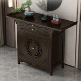 Classic Carved Banboo Dark Brown Storage Console Table Image - 1