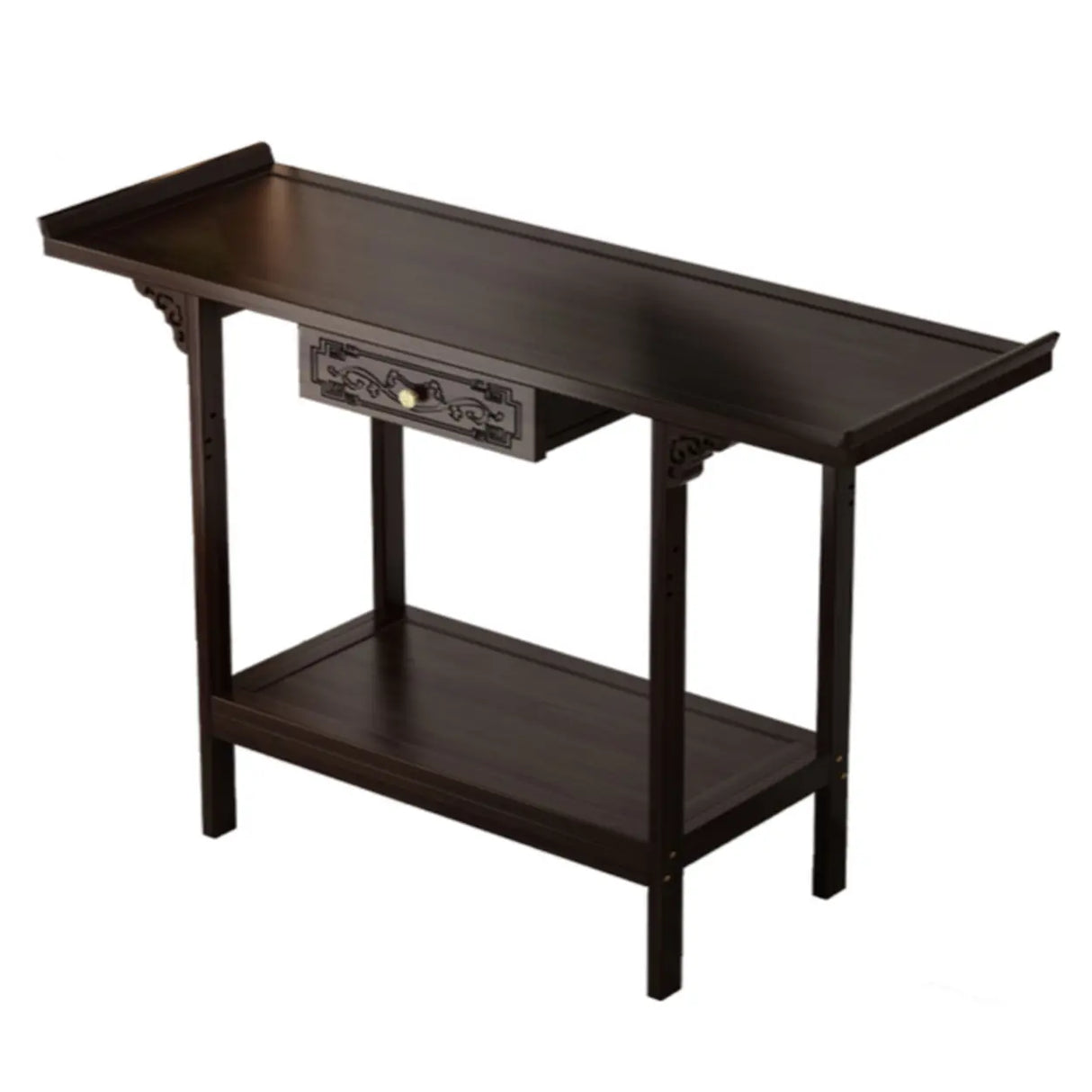 Classic Carved Banboo Dark Brown Storage Console Table Image - 10