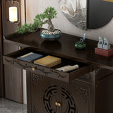 Classic Carved Banboo Dark Brown Storage Console Table Image - 12