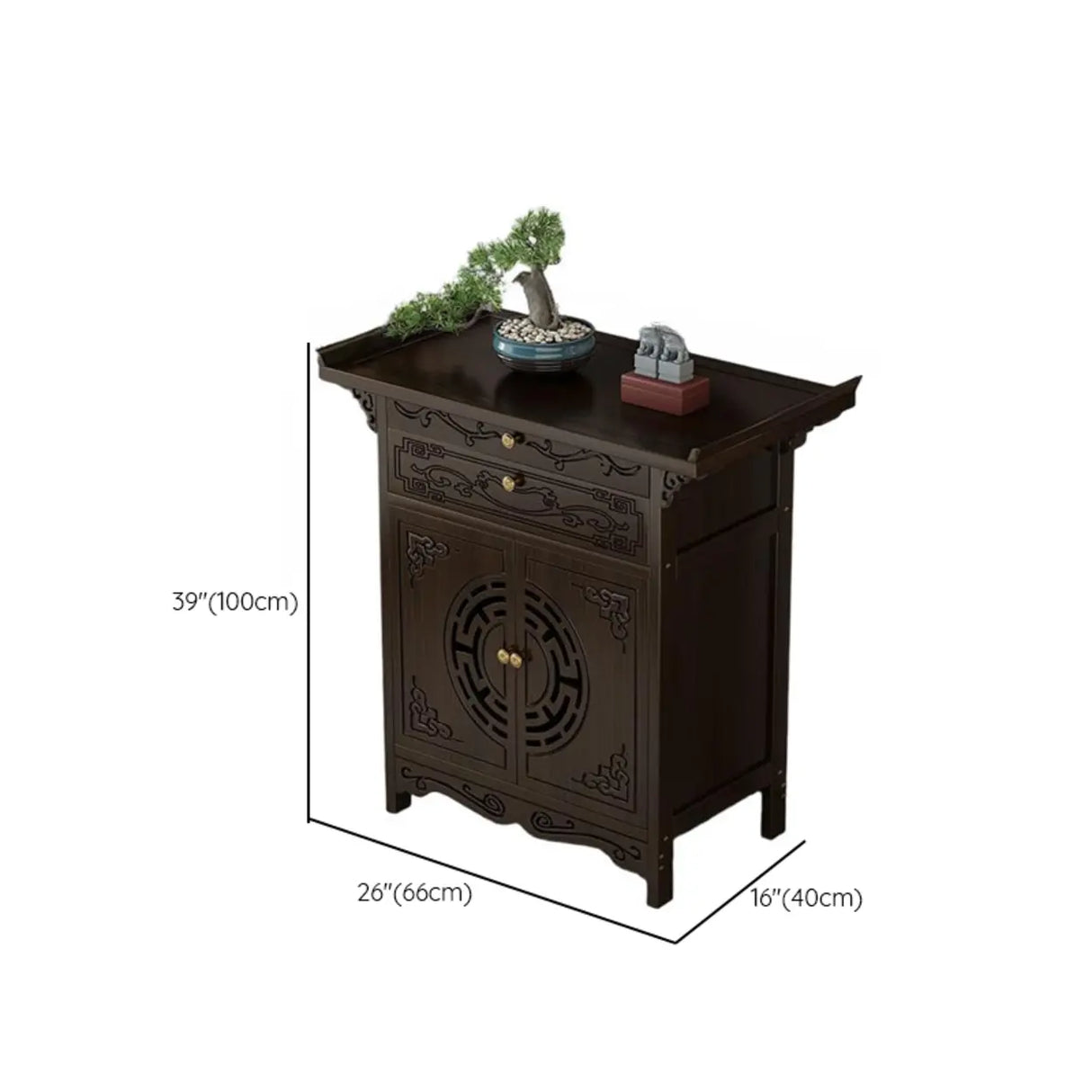 Classic Carved Banboo Dark Brown Storage Console Table Image - 15