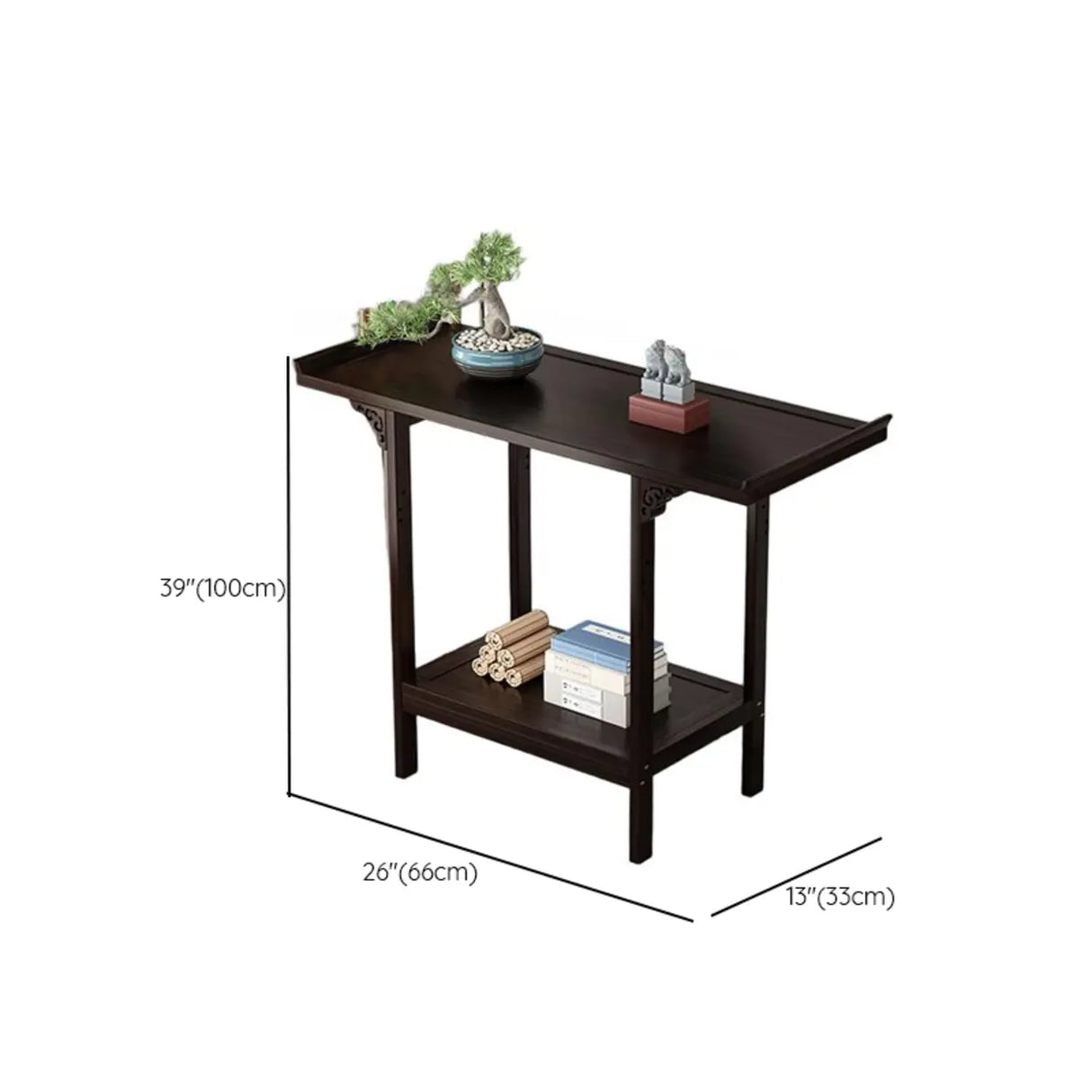 Classic Carved Banboo Dark Brown Storage Console Table Image - 17