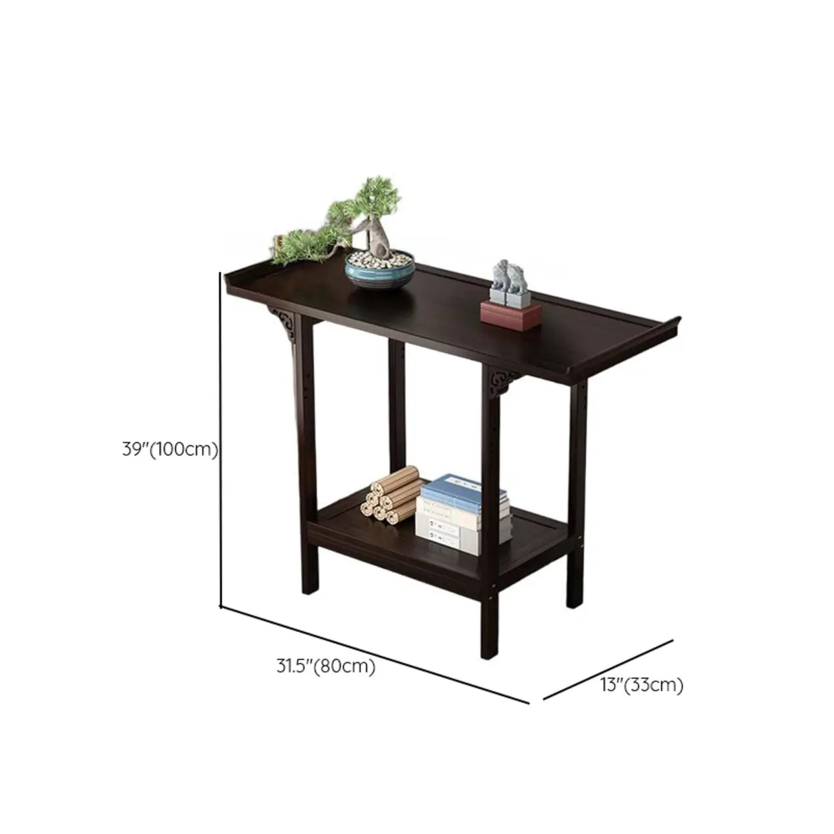 Classic Carved Banboo Dark Brown Storage Console Table Image - 19