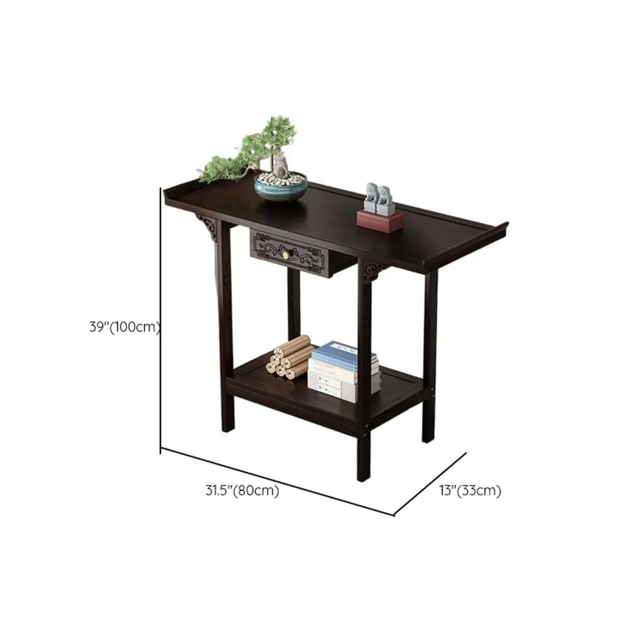 Classic Carved Banboo Dark Brown Storage Console Table Image - 20