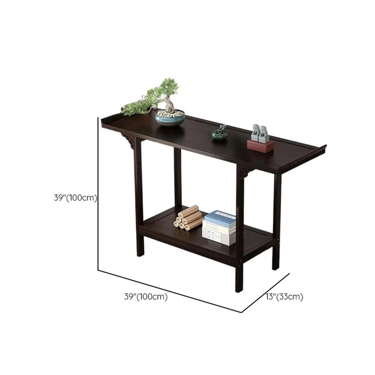 Classic Carved Banboo Dark Brown Storage Console Table Image - 21