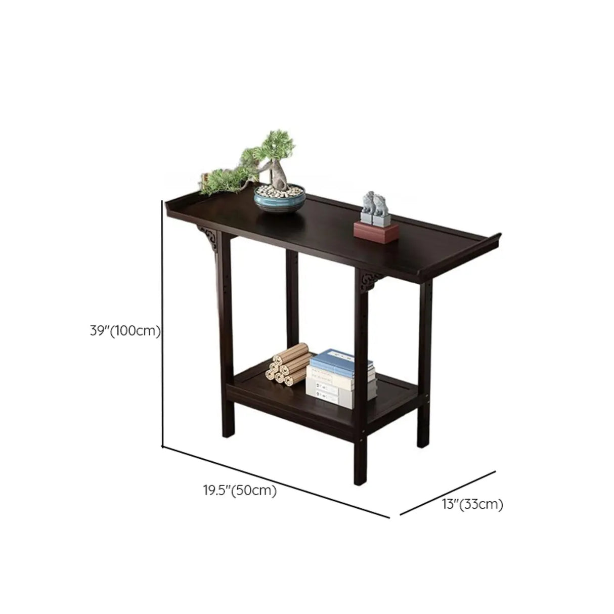 Classic Carved Banboo Dark Brown Storage Console Table Image - 25