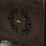 Classic Carved Banboo Dark Brown Storage Console Table Image - 6