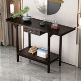 Classic Carved Banboo Dark Brown Storage Console Table Image - 9