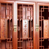 Classic Chinese Red Wood Drawer Carved Doors Bookcase Image - 4