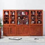 Classic Chinese Red Wood Drawer Carved Doors Bookcase Image - 5