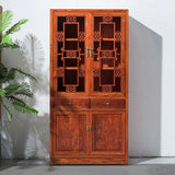 Classic Chinese Red Wood Drawer Carved Doors Bookcase Image - 7