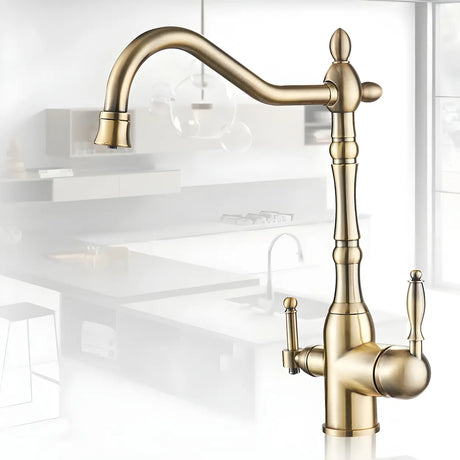 Classic Chrome Kitchen Faucet with Dual Handles Image - 2