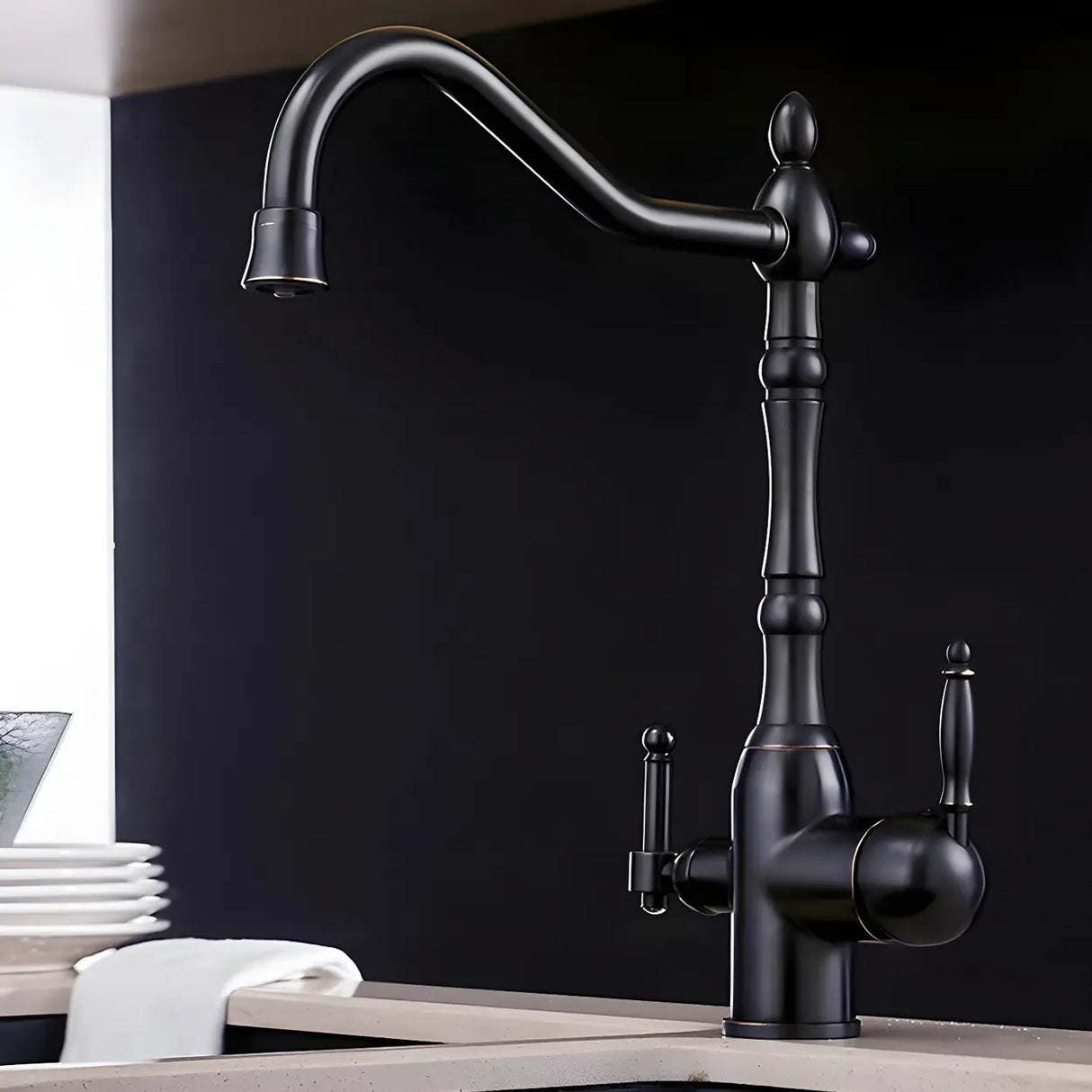 Classic Chrome Kitchen Faucet with Dual Handles Image - 6