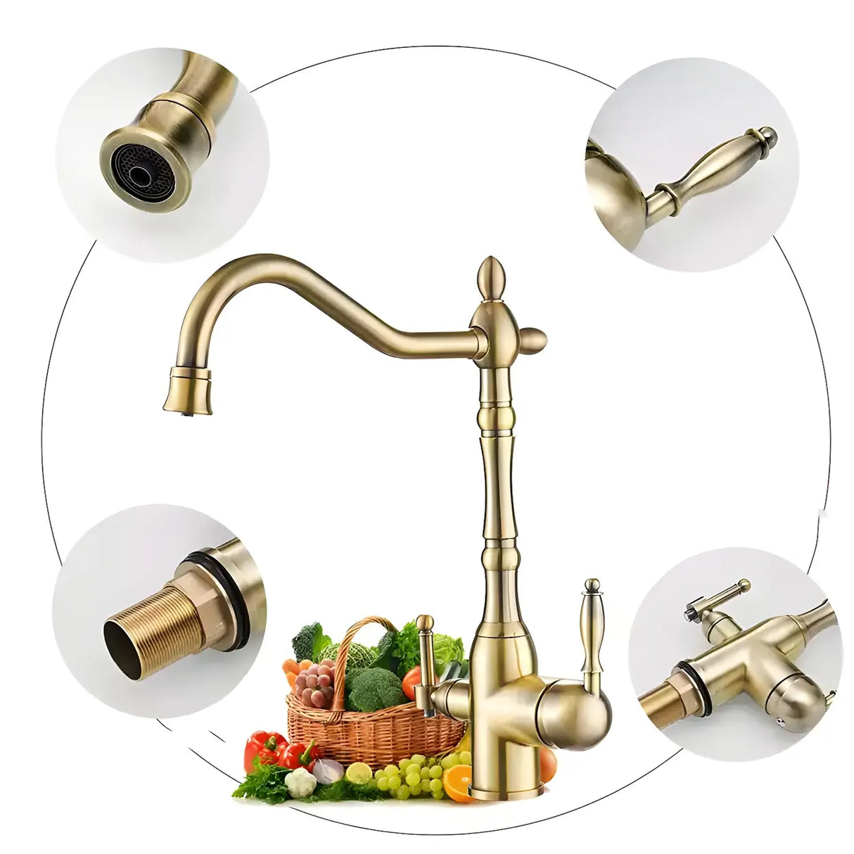 Classic Chrome Kitchen Faucet with Dual Handles Image - 7