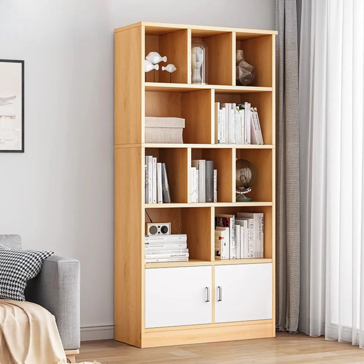 Classic Closed Back Vertical Wood Storage Tall Bookcase Image - 16