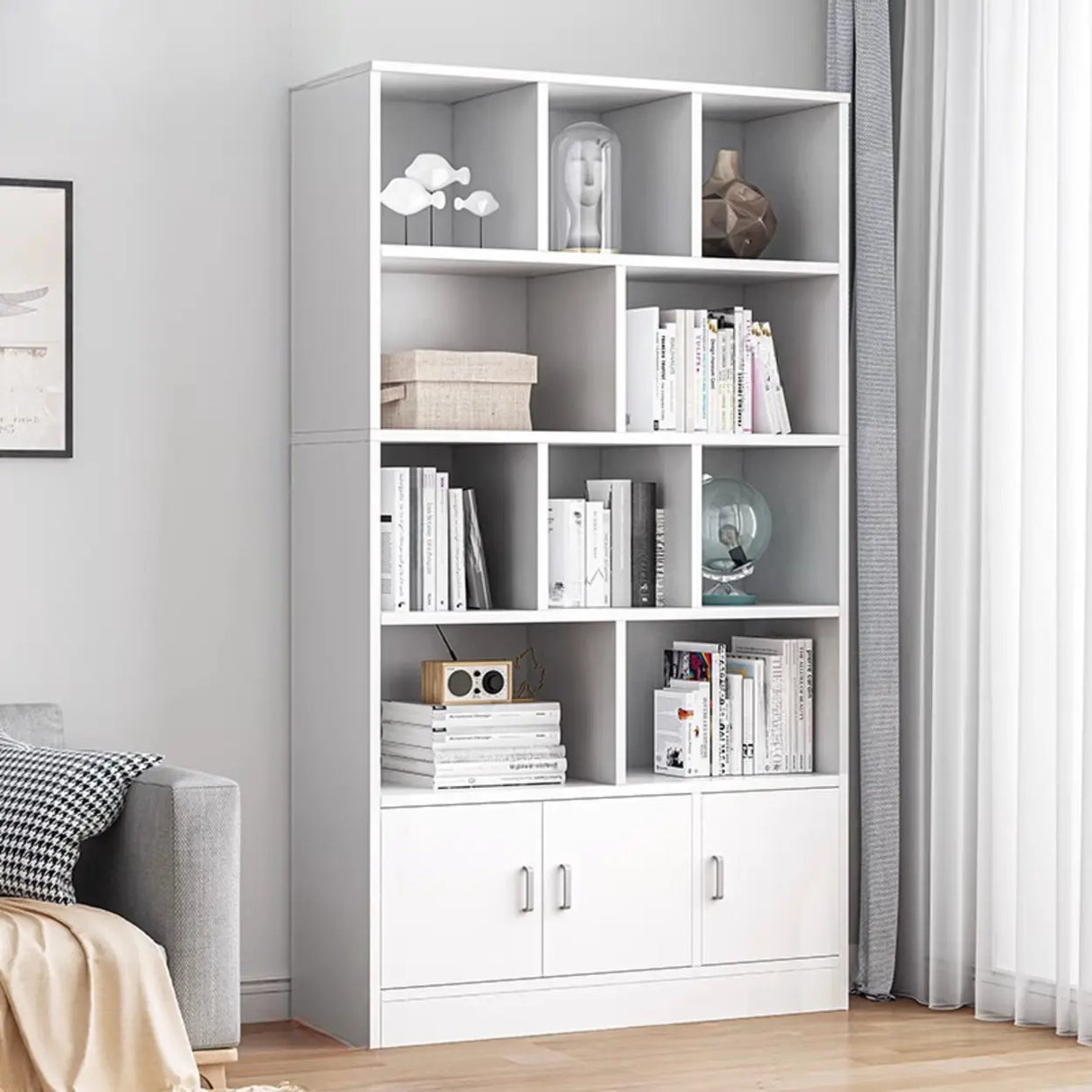 Classic Closed Back Vertical Wood Storage Tall Bookcase Image - 17