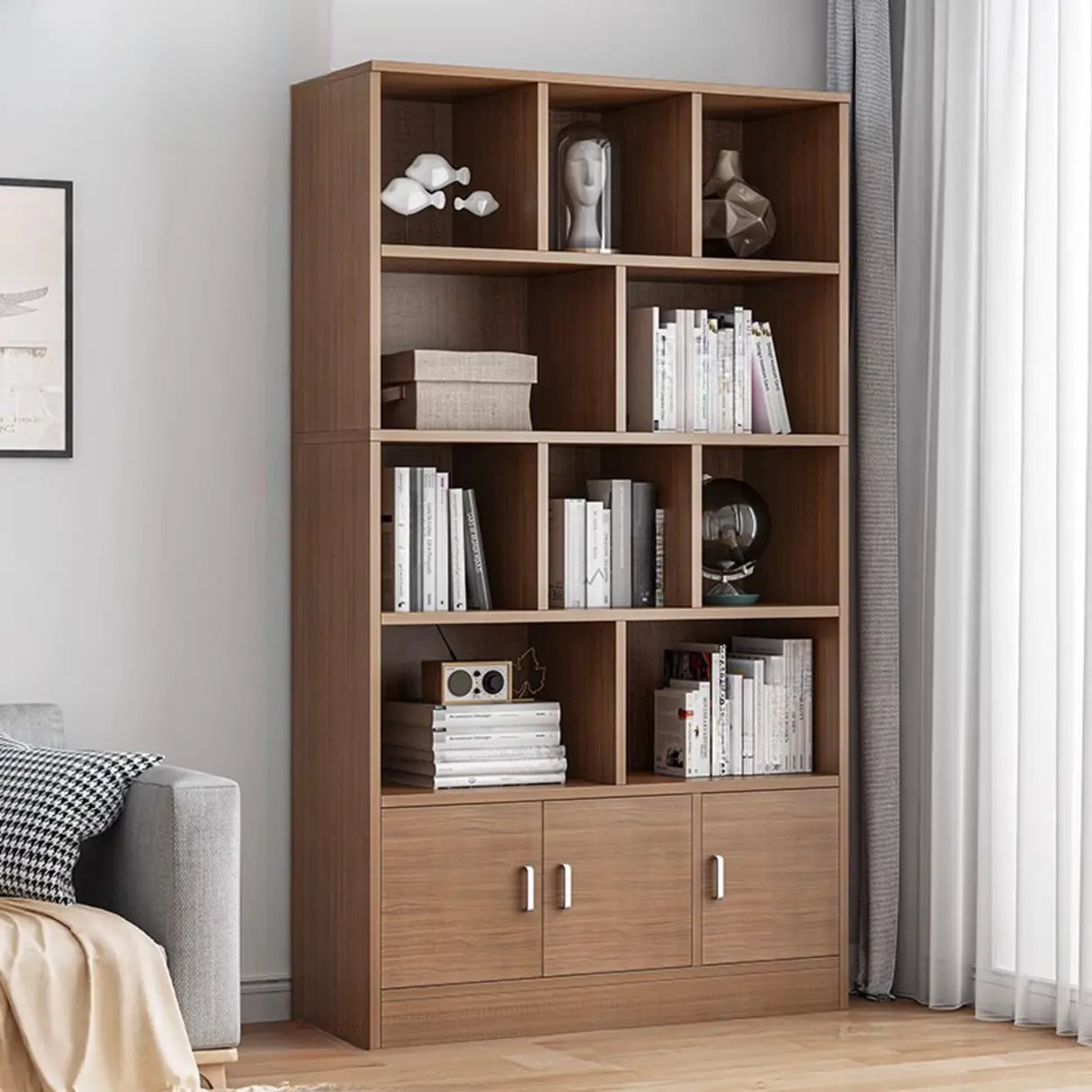 Classic Closed Back Vertical Wood Storage Tall Bookcase Image - 18