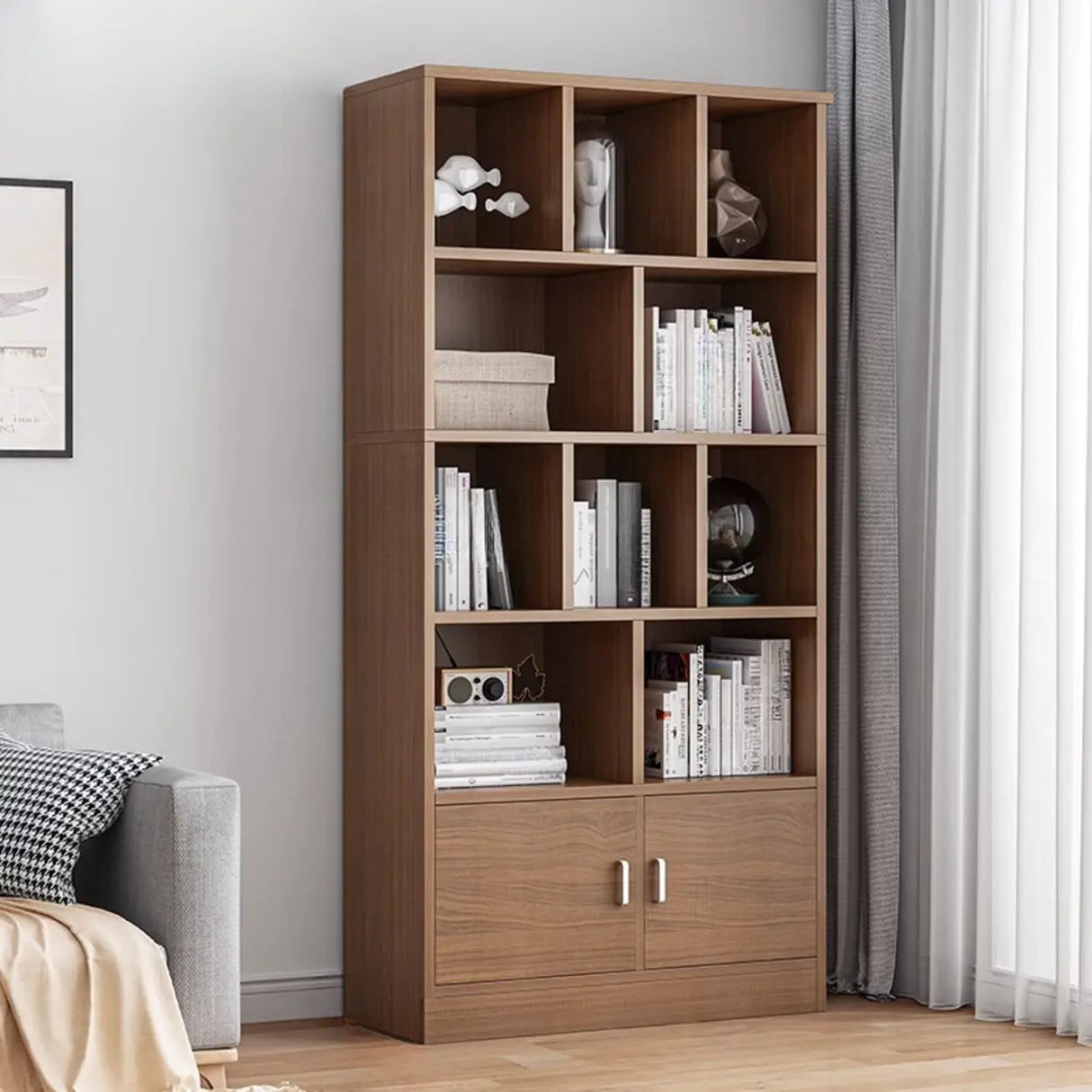 Classic Closed Back Vertical Wood Storage Tall Bookcase Image - 19