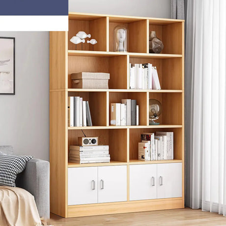 Classic Closed Back Vertical Wood Storage Tall Bookcase Image - 2