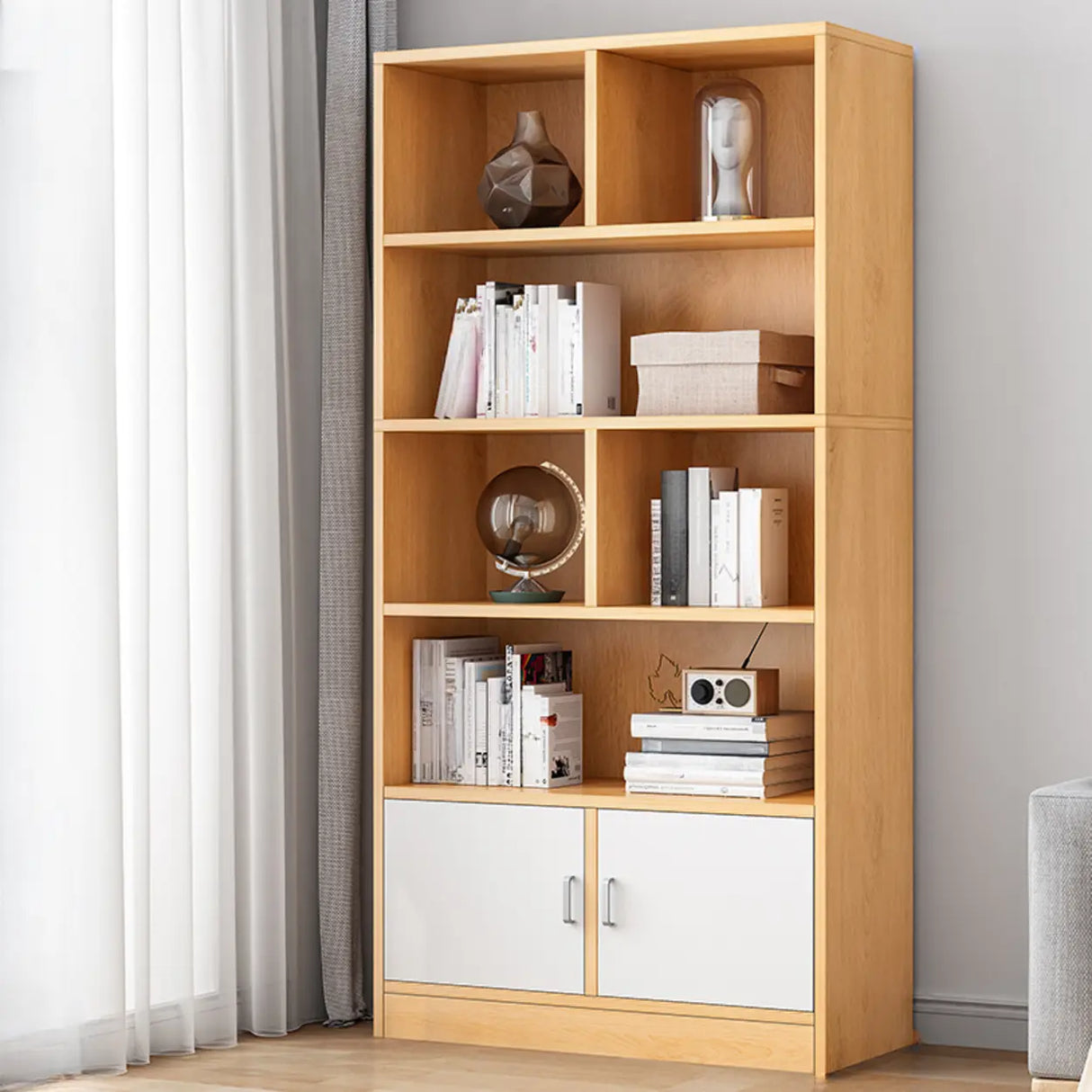Classic Closed Back Vertical Wood Storage Tall Bookcase Image - 23