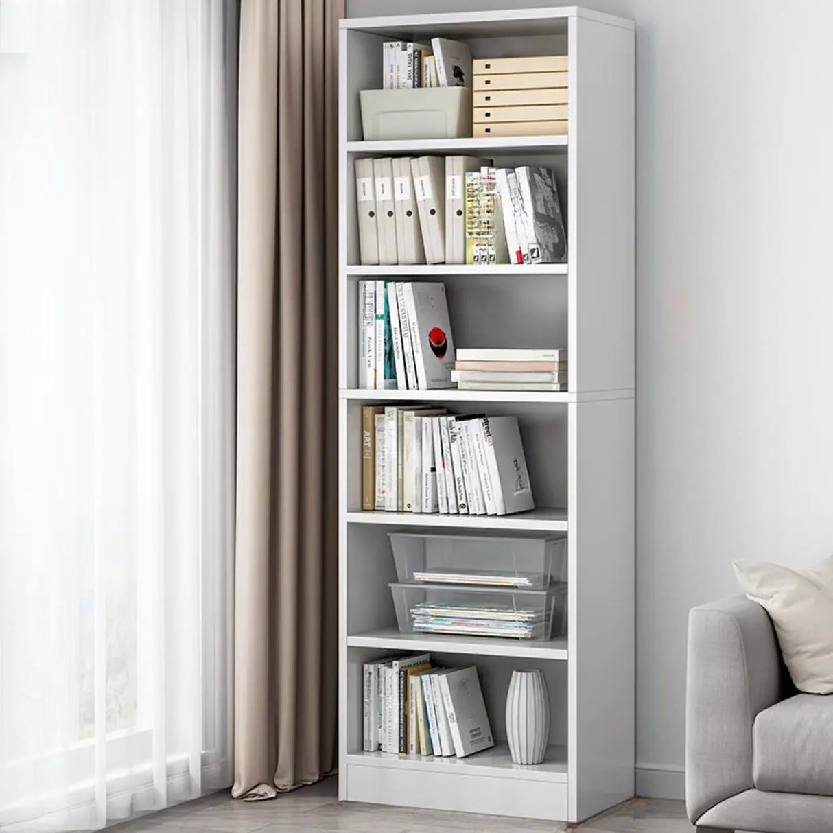 Classic Closed Back Vertical Wood Storage Tall Bookcase Image - 24