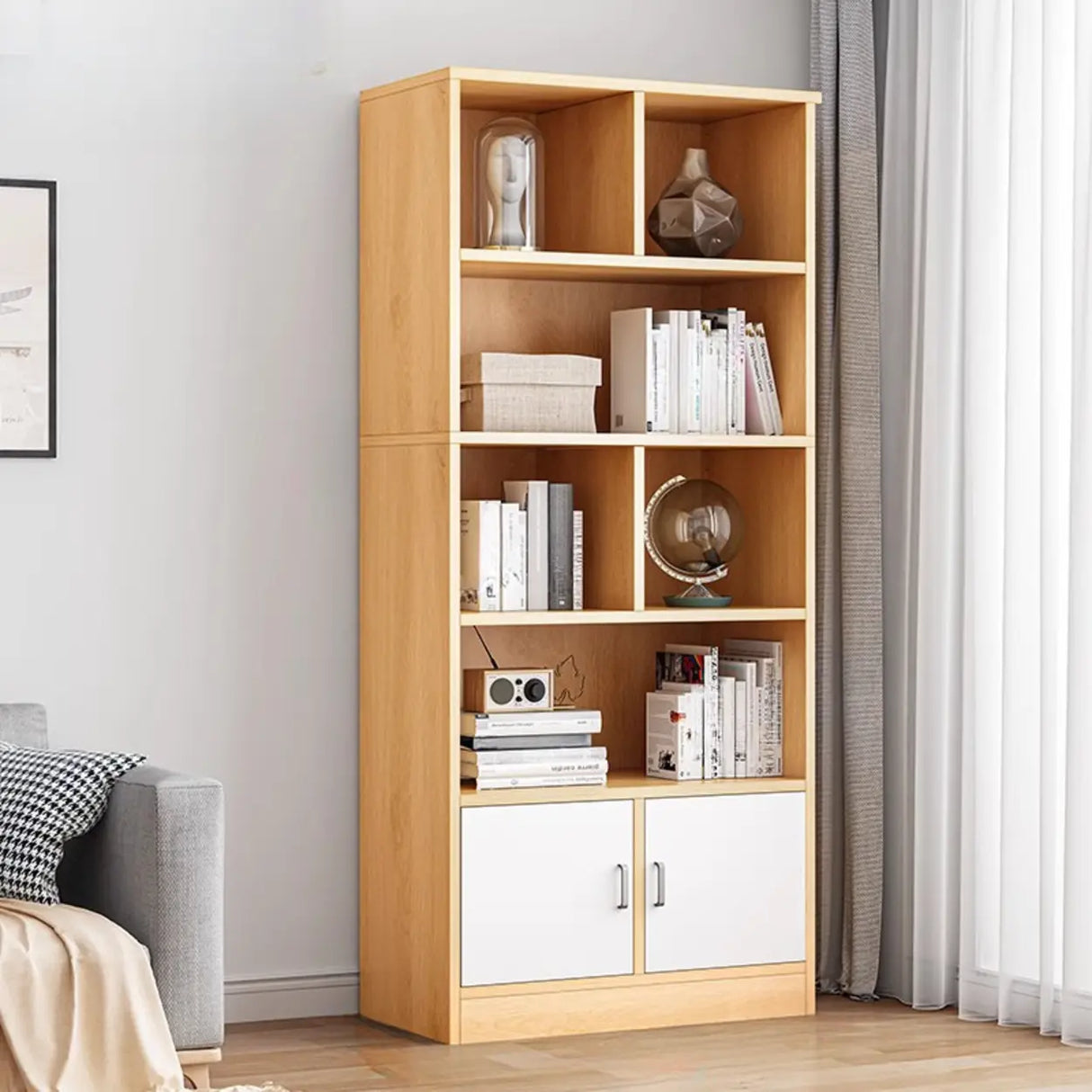 Classic Closed Back Vertical Wood Storage Tall Bookcase Image - 26