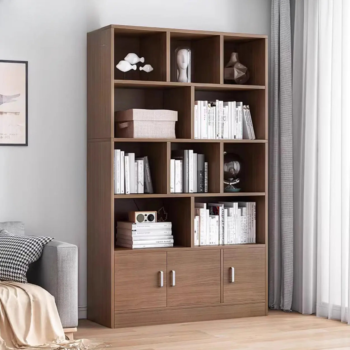 Classic Closed Back Vertical Wood Storage Tall Bookcase Image - 28