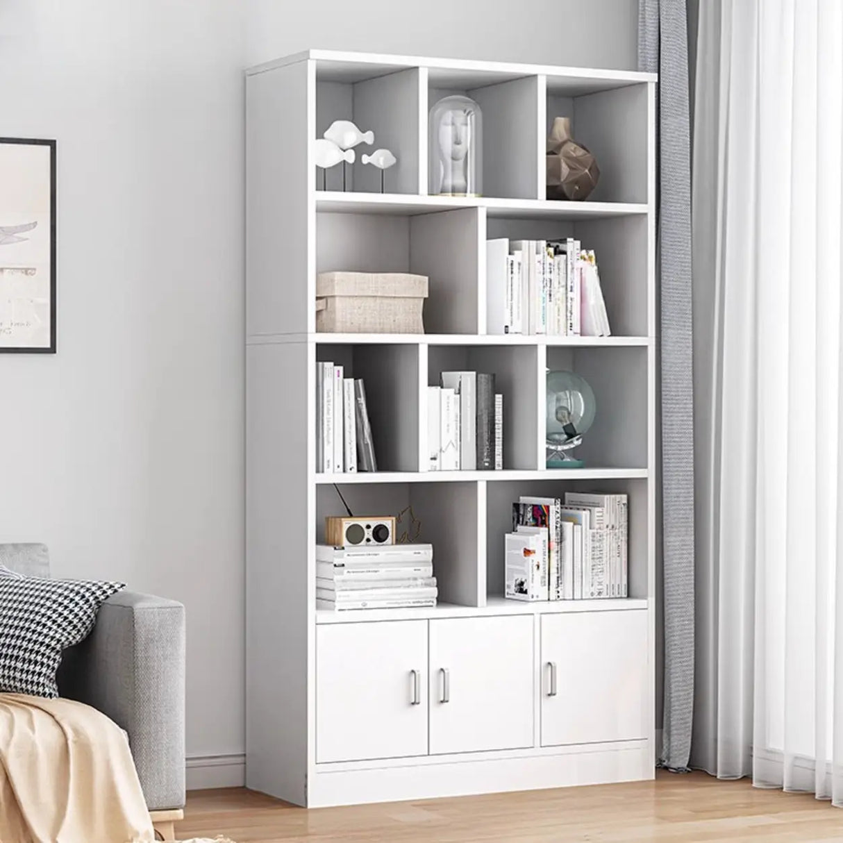 Classic Closed Back Vertical Wood Storage Tall Bookcase Image - 29