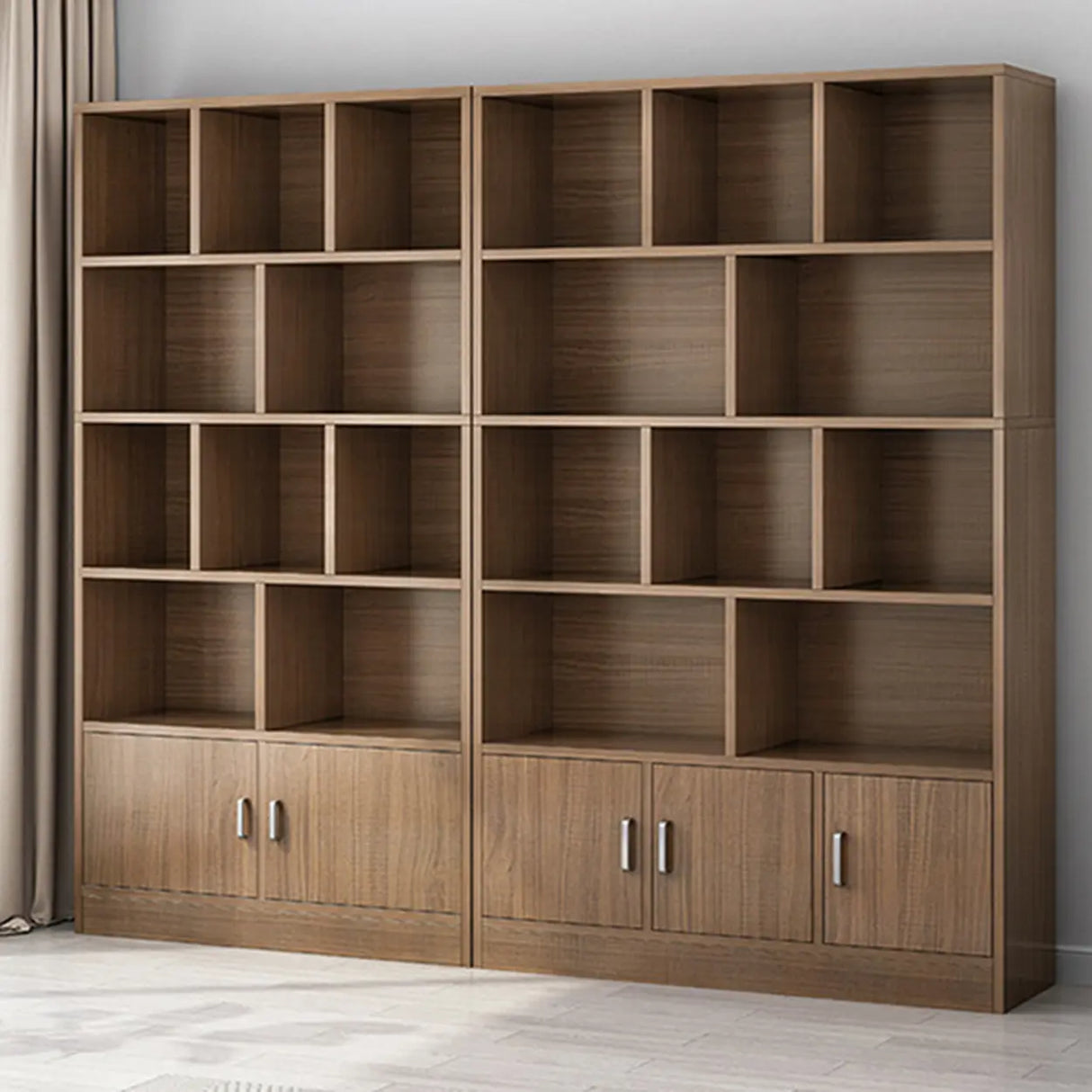 Classic Closed Back Vertical Wood Storage Tall Bookcase Image - 3