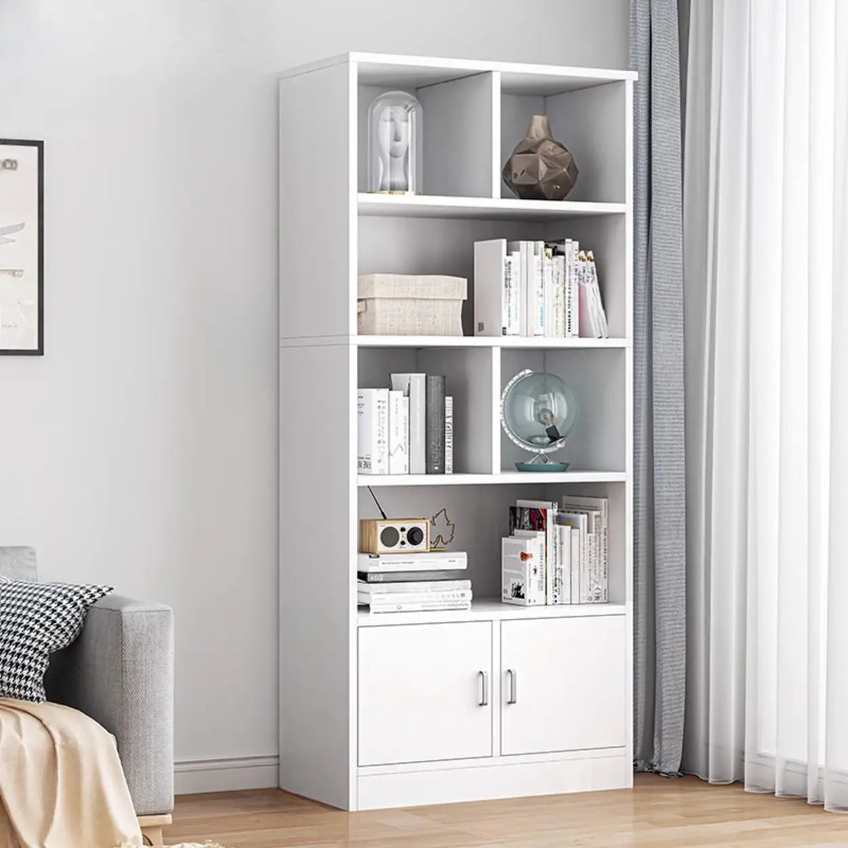 Classic Closed Back Vertical Wood Storage Tall Bookcase Image - 36