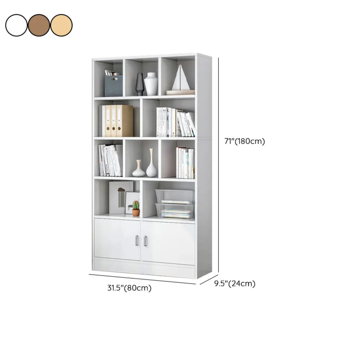 Classic Closed Back Vertical Wood Storage Tall Bookcase Image - 39