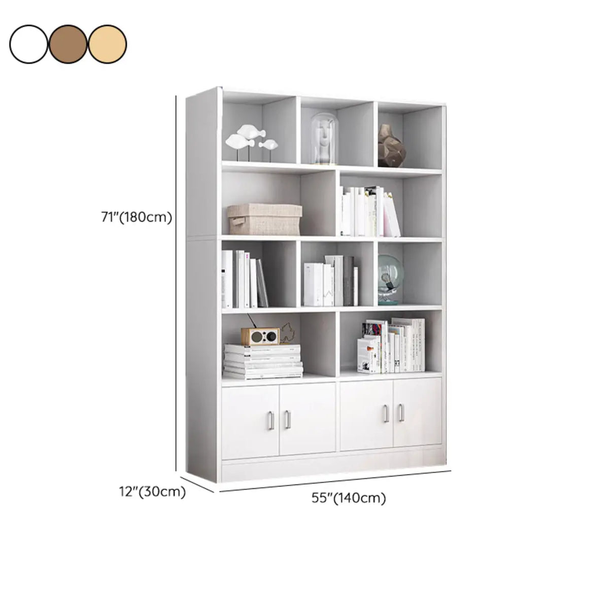 Classic Closed Back Vertical Wood Storage Tall Bookcase Image - 45