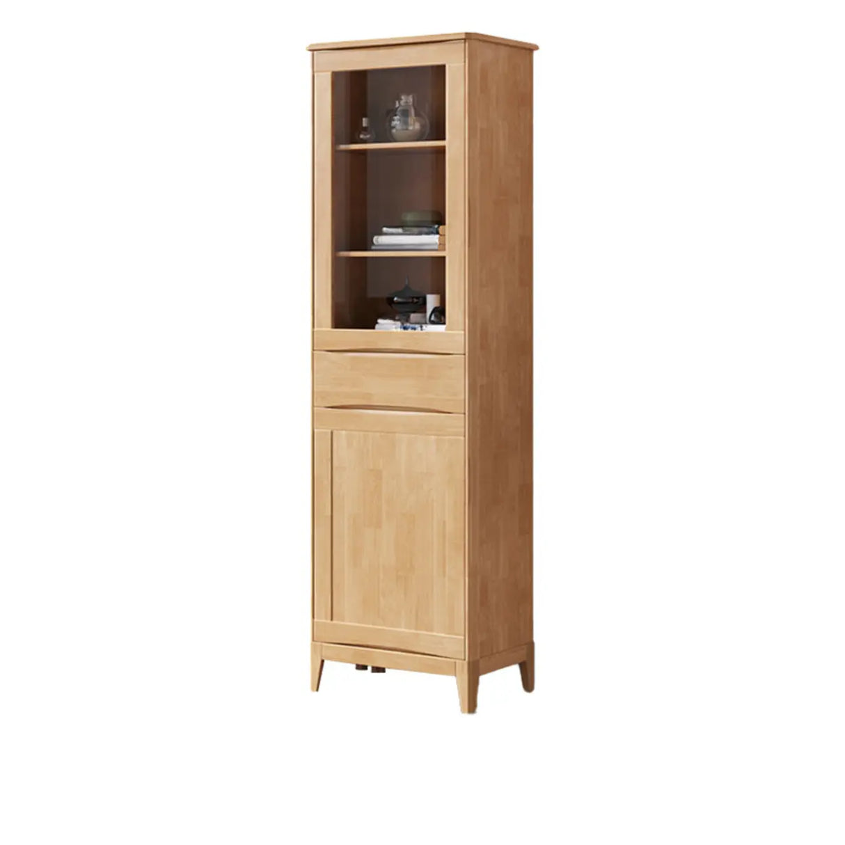 Classic Closed Cabinet Glass Door Wood Narrow Bookcase Image - 18