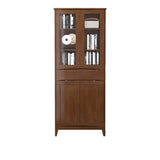 Classic Closed Cabinet Glass Door Wood Narrow Bookcase Image - 21
