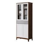 Classic Closed Cabinet Glass Door Wood Narrow Bookcase Image - 22