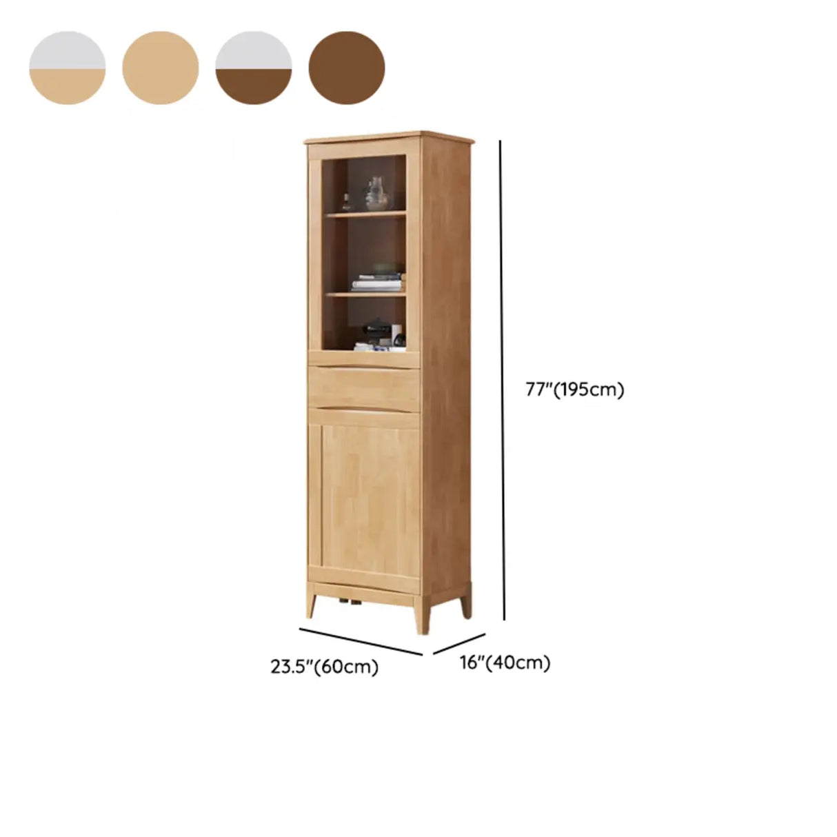 Classic Closed Cabinet Glass Door Wood Narrow Bookcase 