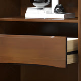 Classic Closed Cabinet Glass Door Wood Narrow Bookcase Image - 6