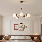 Classic Coffee Wooden Sphere Chandelier for Living Room Image - 5
