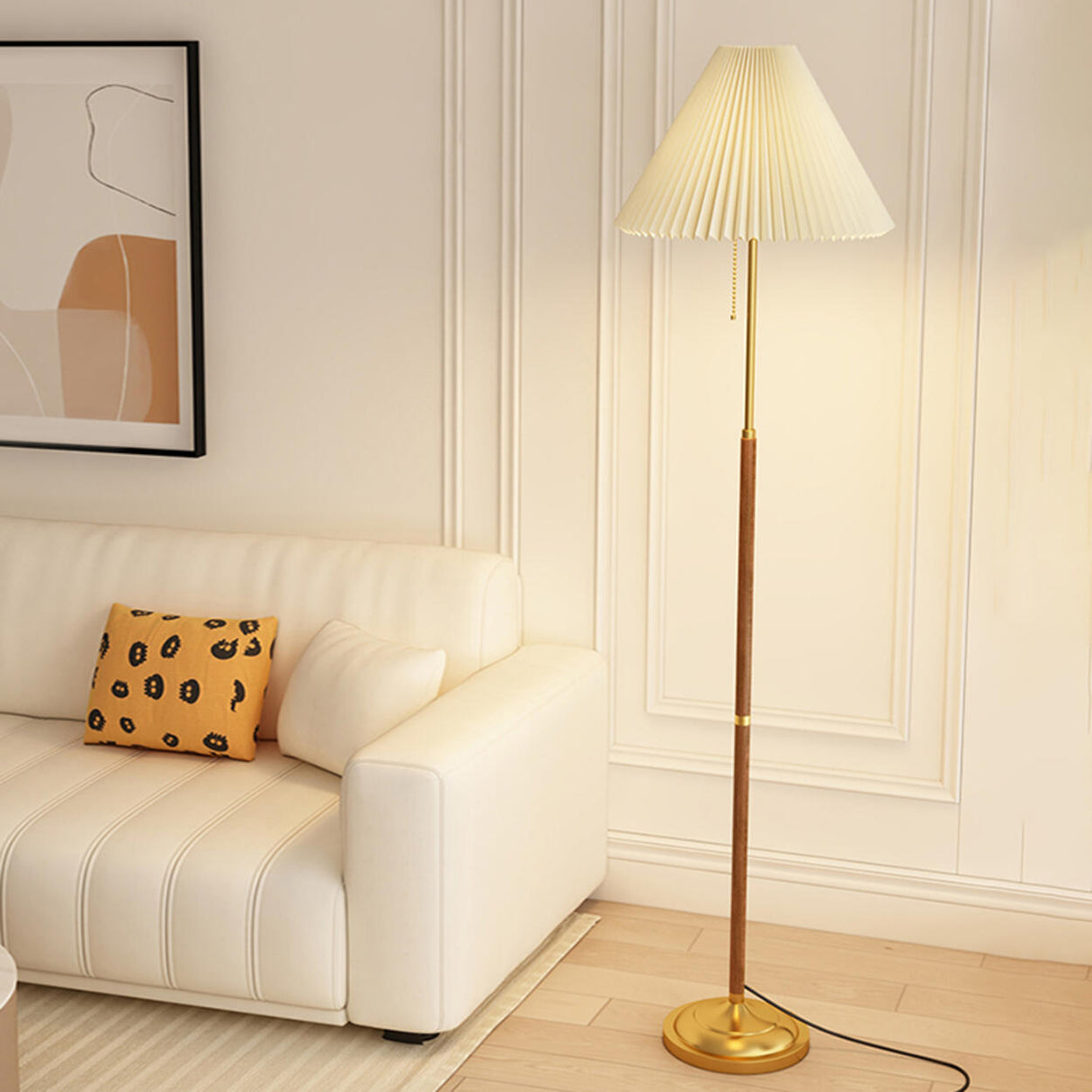 Classic Cone Bedside Floor Lamp with Pull Chain Image - 11