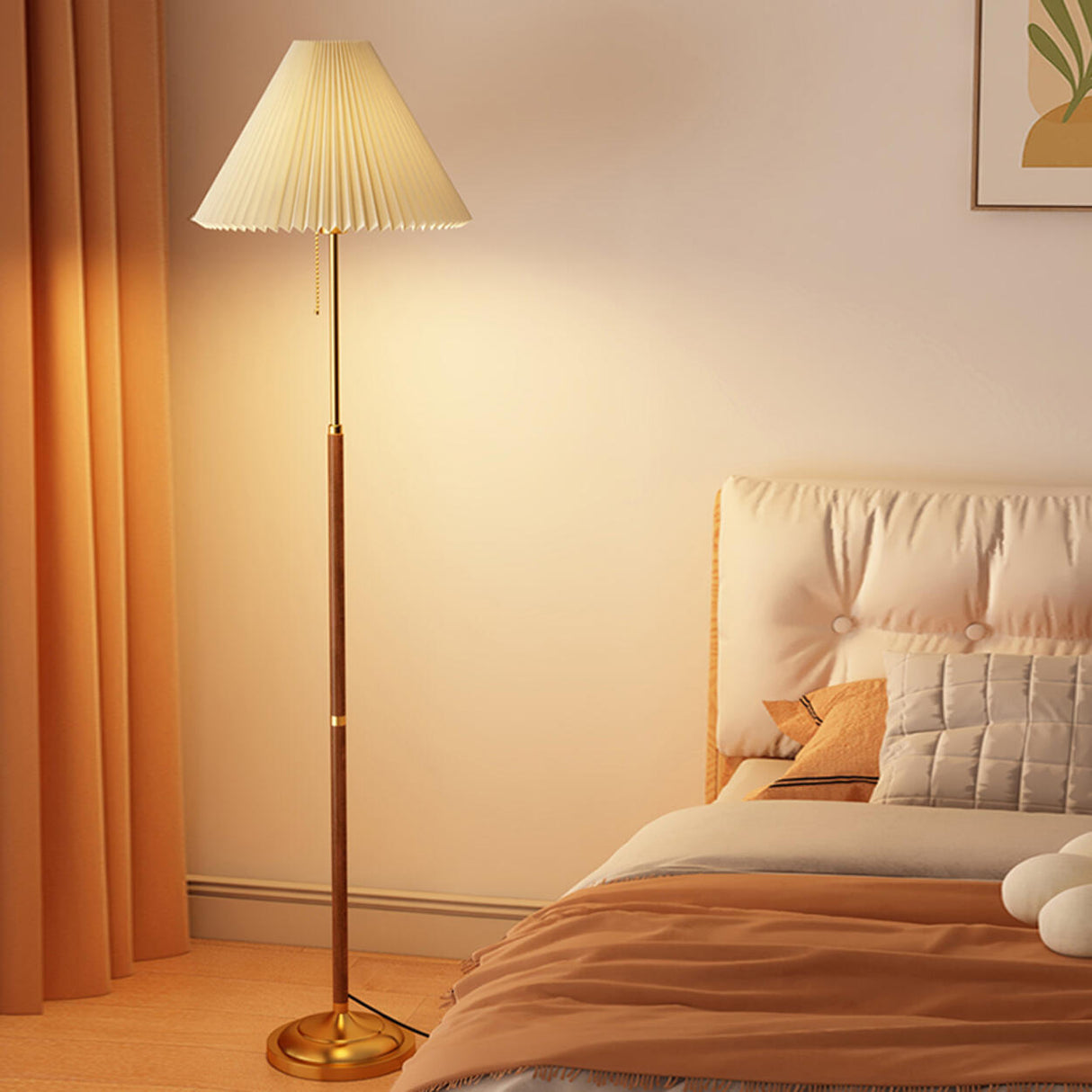 Classic Cone Bedside Floor Lamp with Pull Chain Image - 12