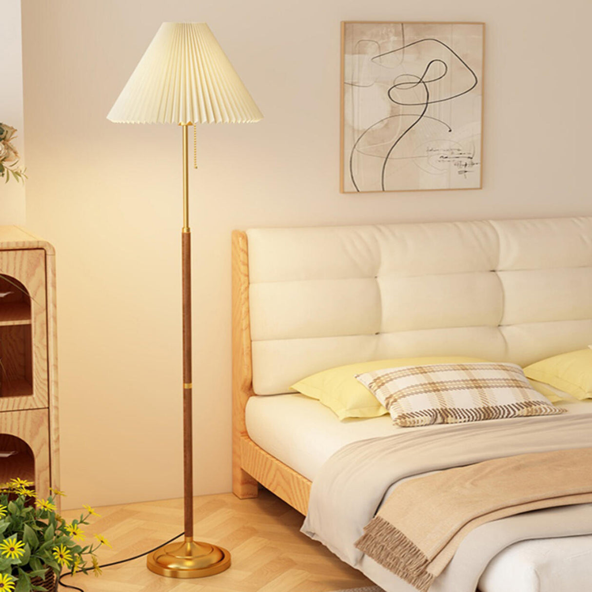 Classic Cone Bedside Floor Lamp with Pull Chain Image - 3